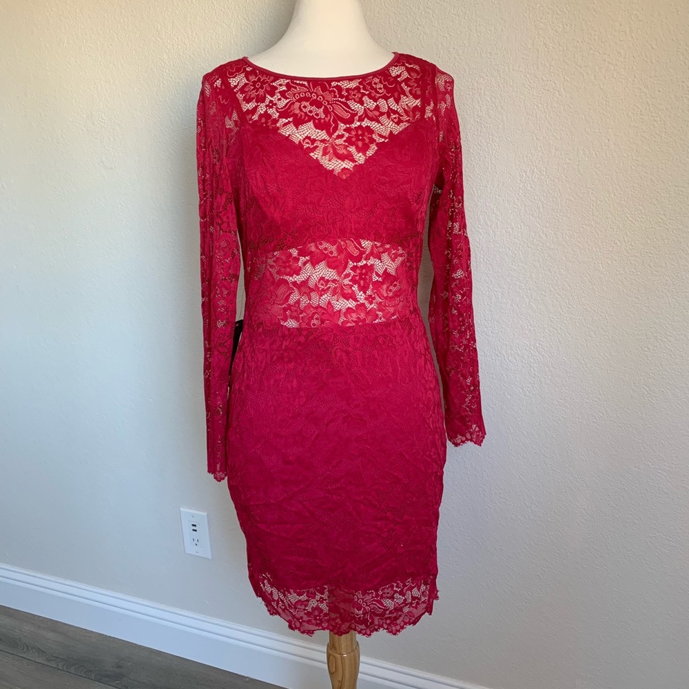 Bebe Hot Pink- Lace Dress Size L Never Worn